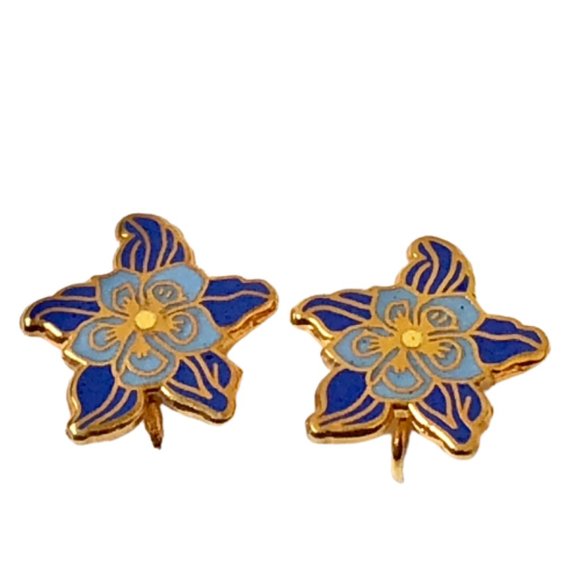 MMA Metropolitan Museum Art Blue Enamel Flower Clip-on Earrings Goldplate - Picture 7 of 11